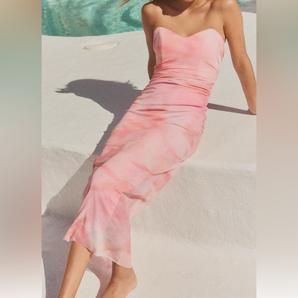 Zara Strapless Printed Tulle Dress